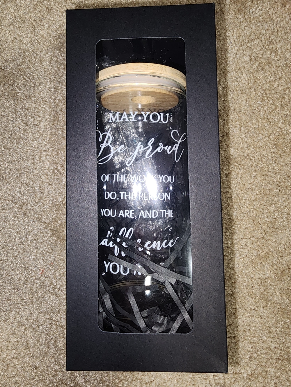 Clear Glass Bottle with Wood Lid - Inspirational Script